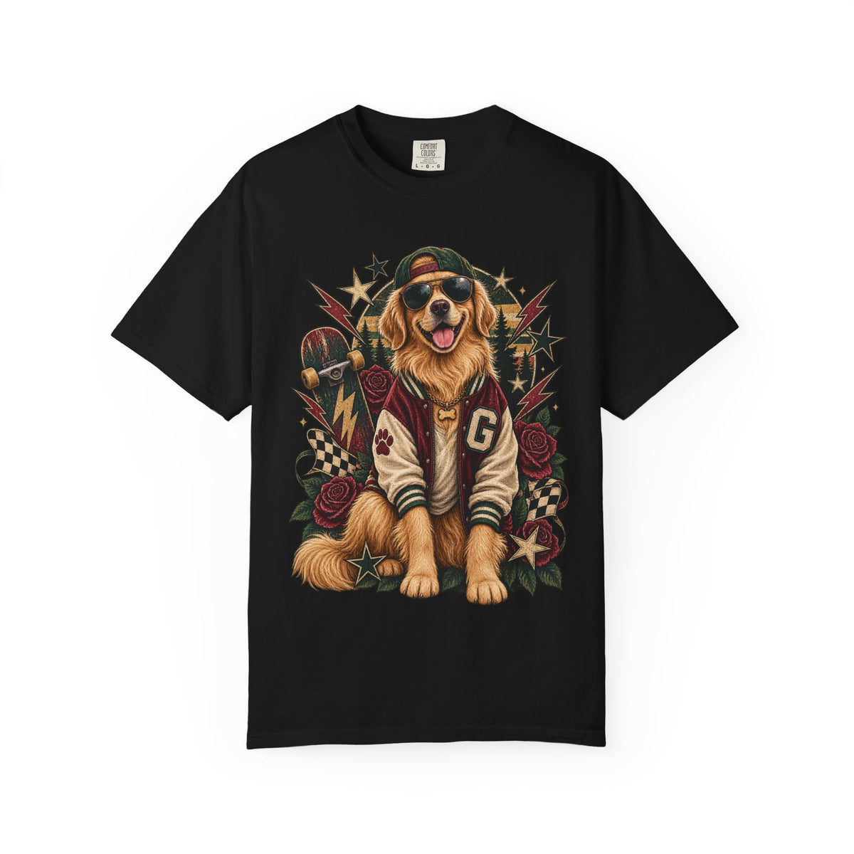 Golden Retriever Varsity T-Shirt — Retro Dog Jacket Design