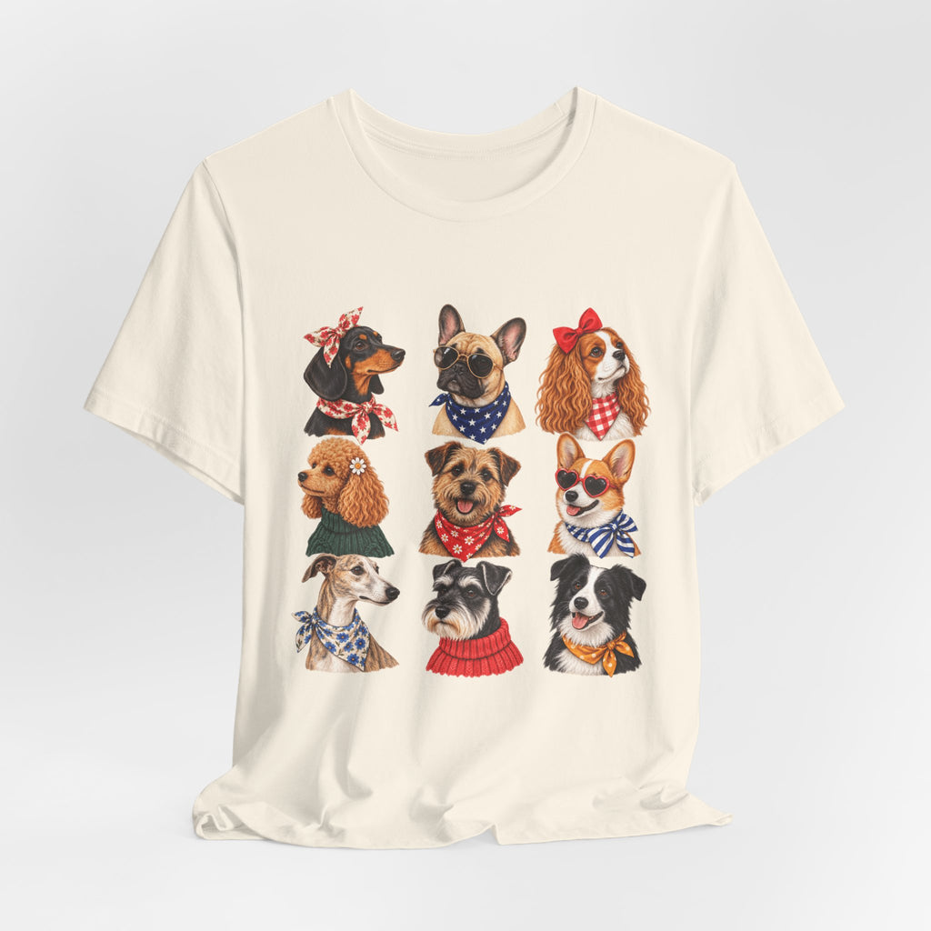 Cute Dog Portraits Tee — Vintage Paw Print Graphic T‑Shirt