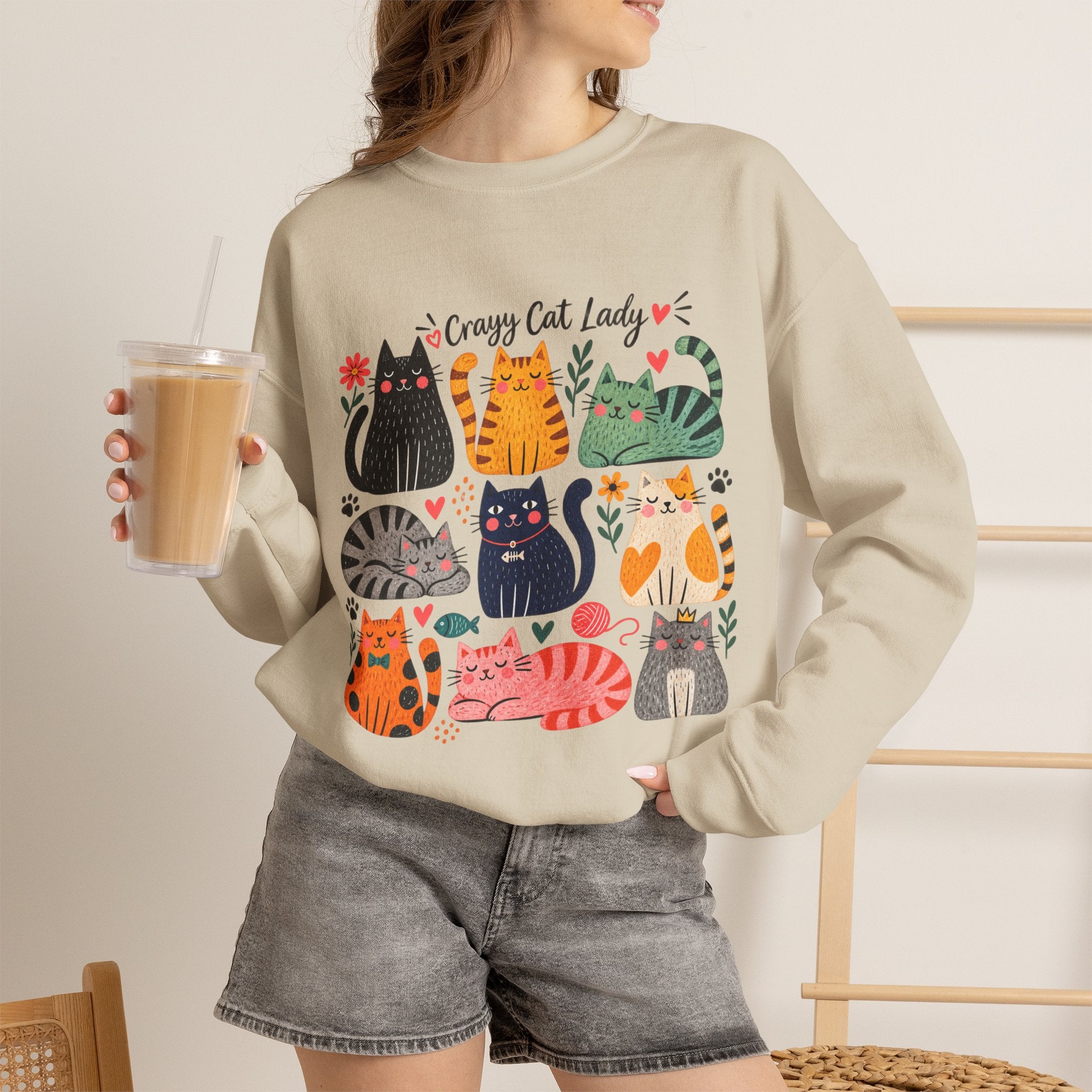 Cat Lady Sweatshirt — Cute Colorful Cats Crewneck for Cat Lovers