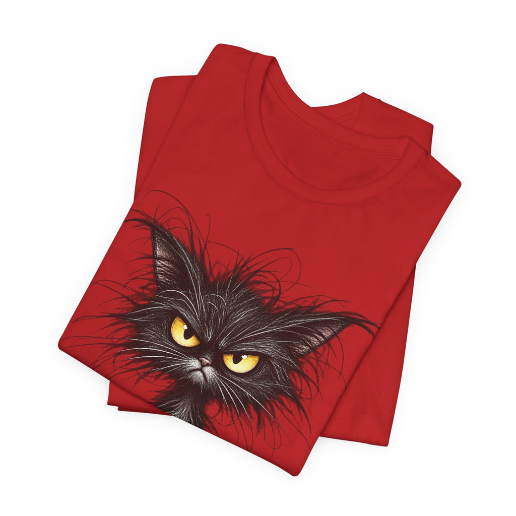 Grumpy Black Cat T‑Shirt — Cute Gothic Cat Tee with Yellow Eyes