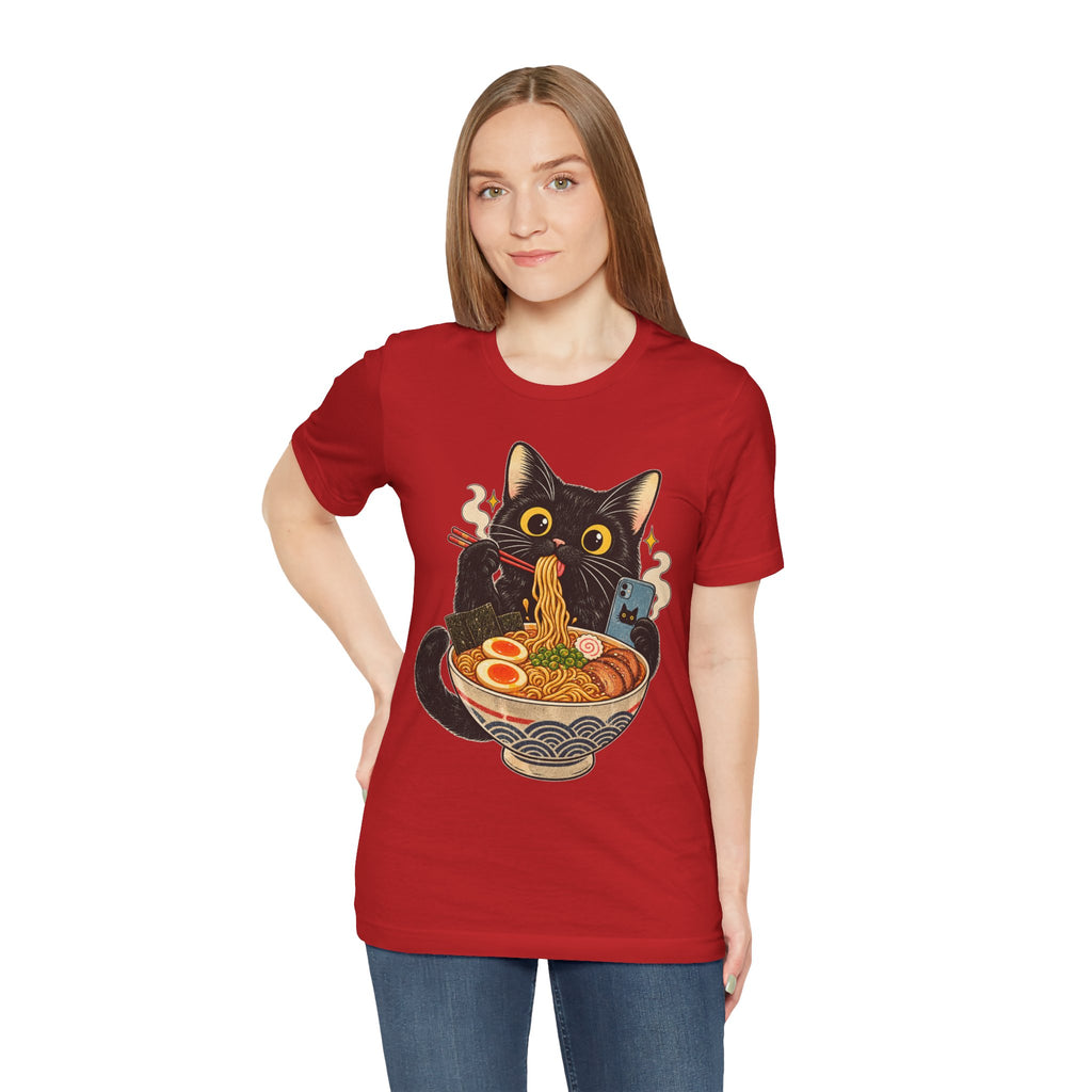 Black Cat Ramen T-Shirt — Cute Kitty Eating Ramen Graphic Tee