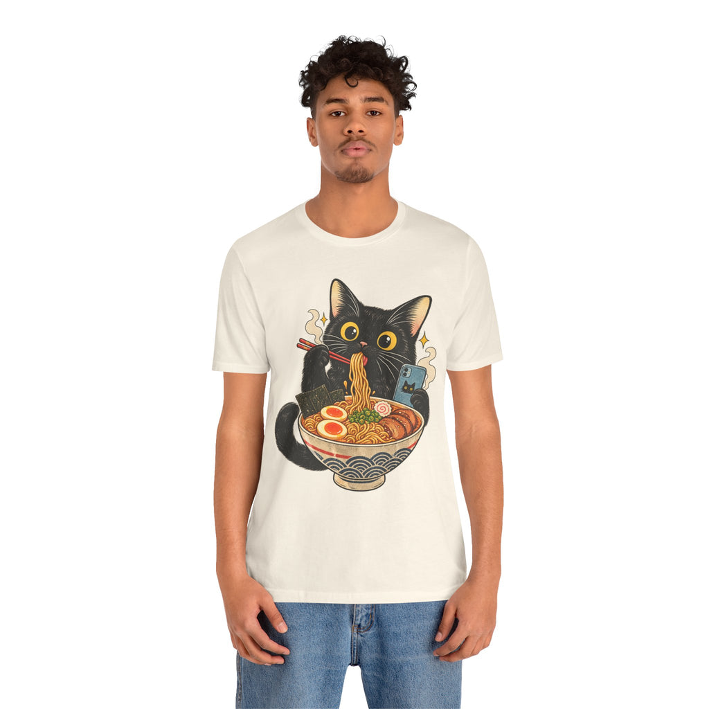 Black Cat Ramen T-Shirt — Cute Kitty Eating Ramen Graphic Tee