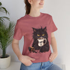 Nope Cat Coffee T‑Shirt — Grumpy Black Cat Holding 'Nope' Mug