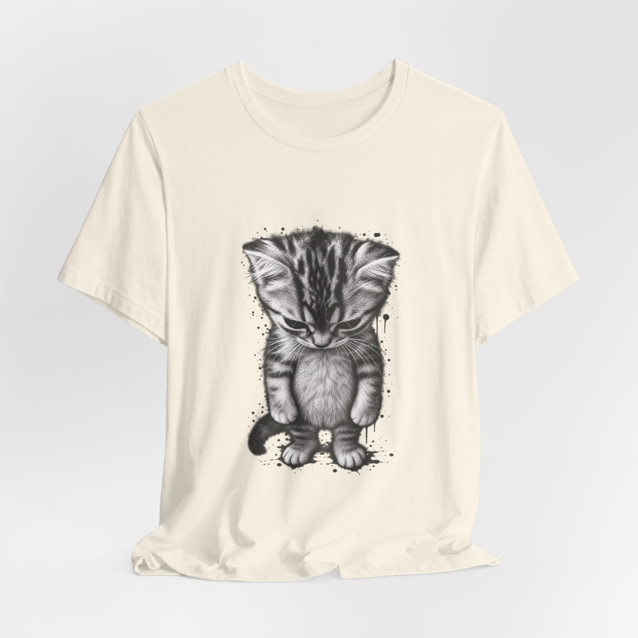 Sad Kitten Illustration T-Shirt — Cute Grayscale Cat Art Tee