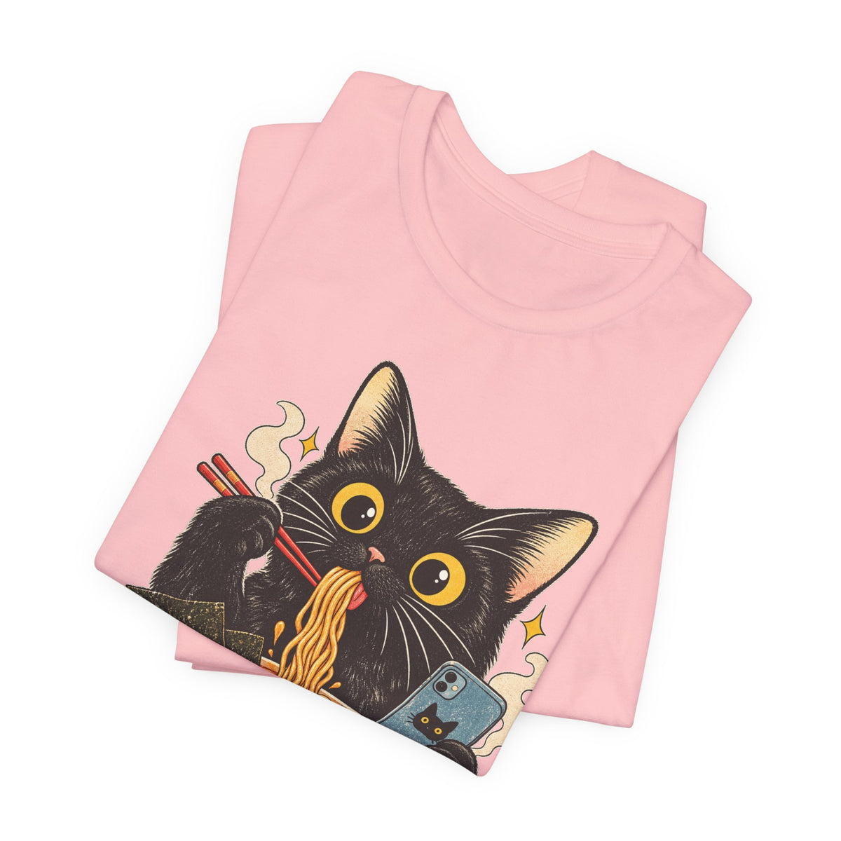 Black Cat Ramen T-Shirt — Cute Kitty Eating Ramen Graphic Tee