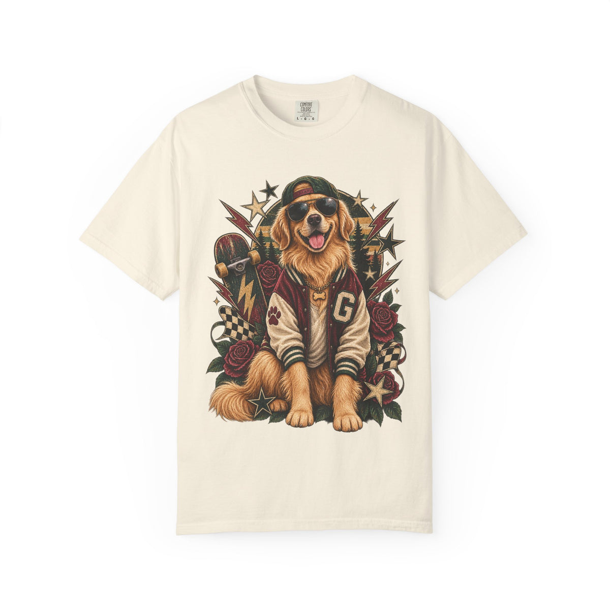 Golden Retriever Varsity T-Shirt — Retro Dog Jacket Design