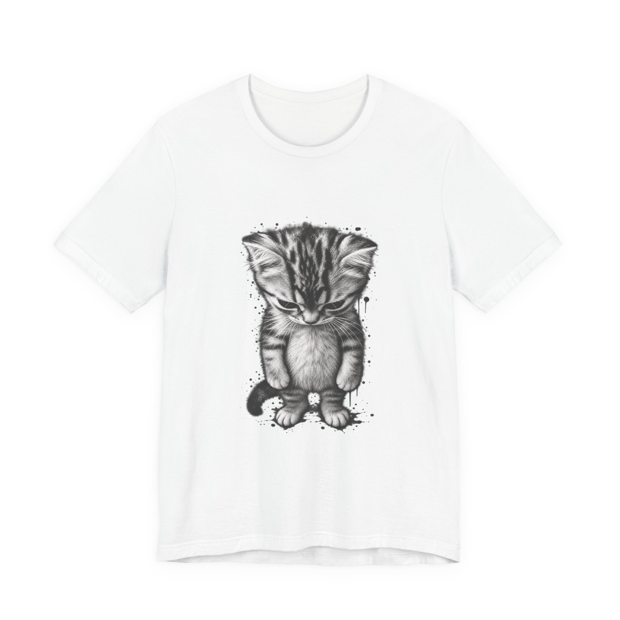 Sad Kitten Illustration T-Shirt — Cute Grayscale Cat Art Tee