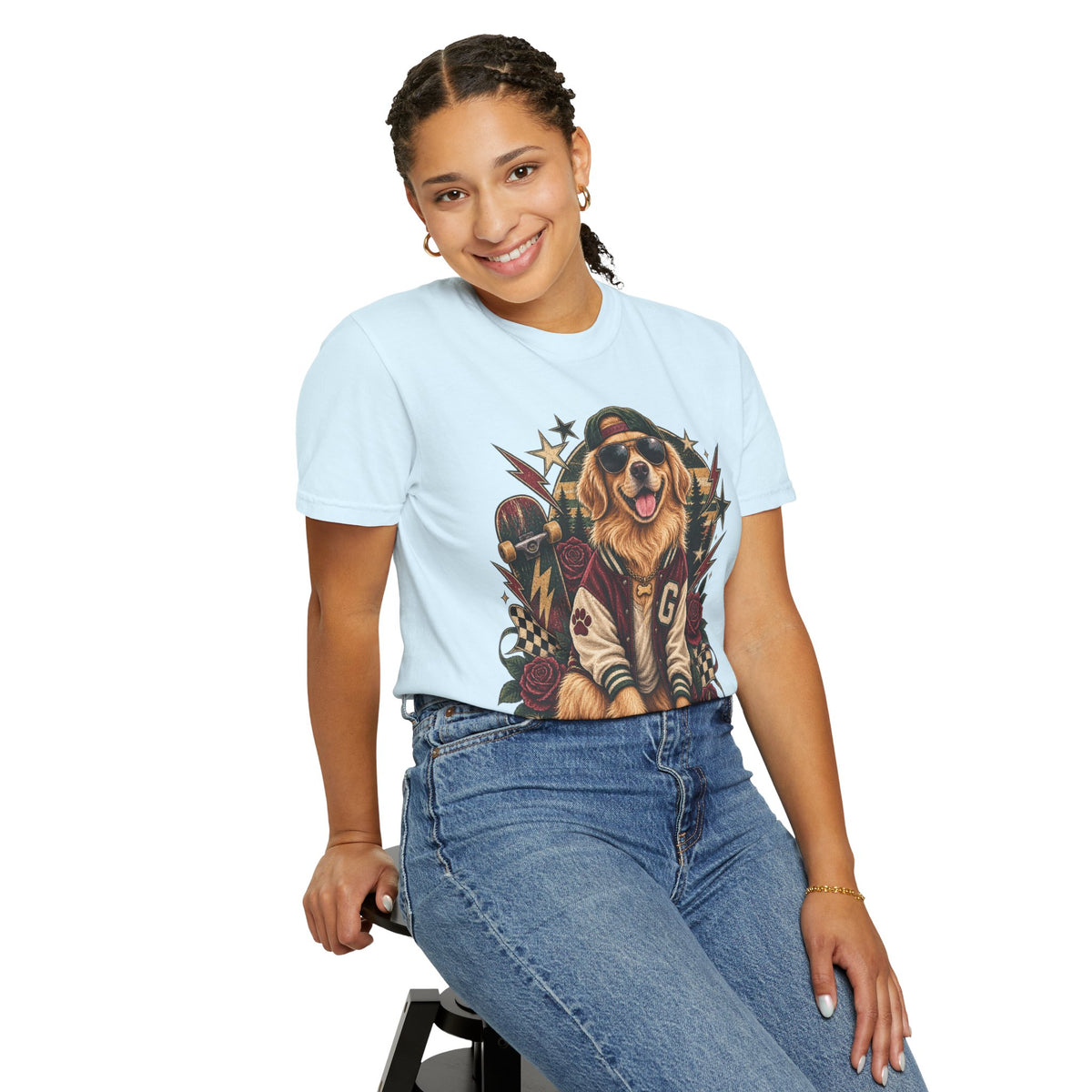 Golden Retriever Varsity T-Shirt — Retro Dog Jacket Design