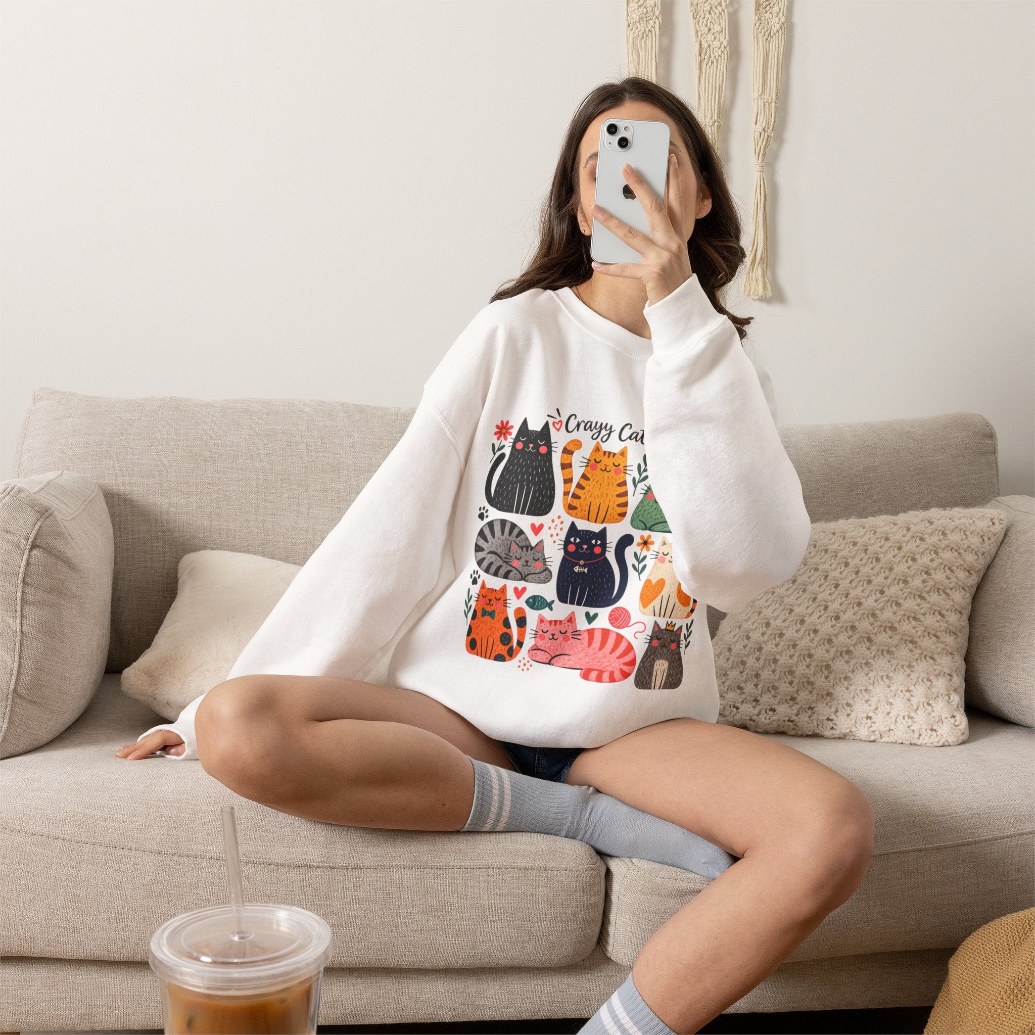 Cat Lady Sweatshirt — Cute Colorful Cats Crewneck for Cat Lovers