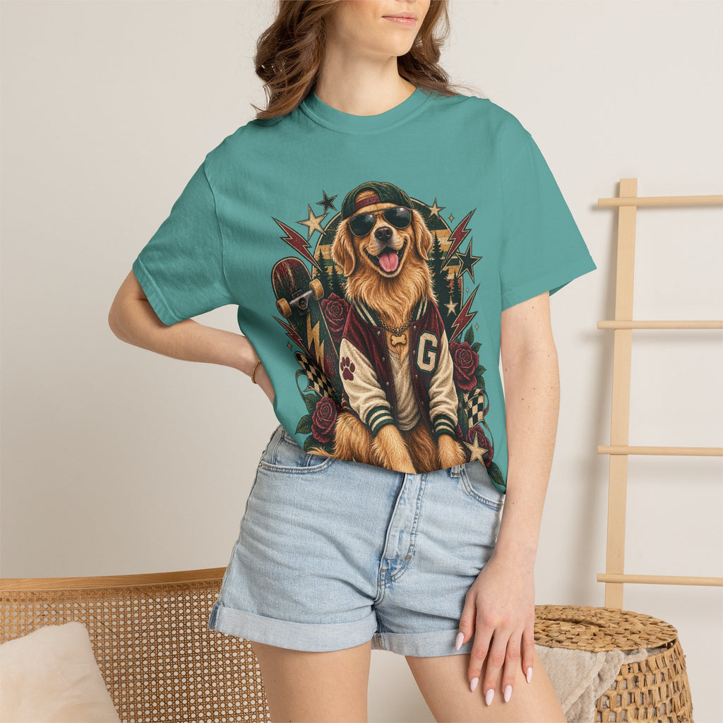 Golden Retriever Varsity T-Shirt — Retro Dog Jacket Design