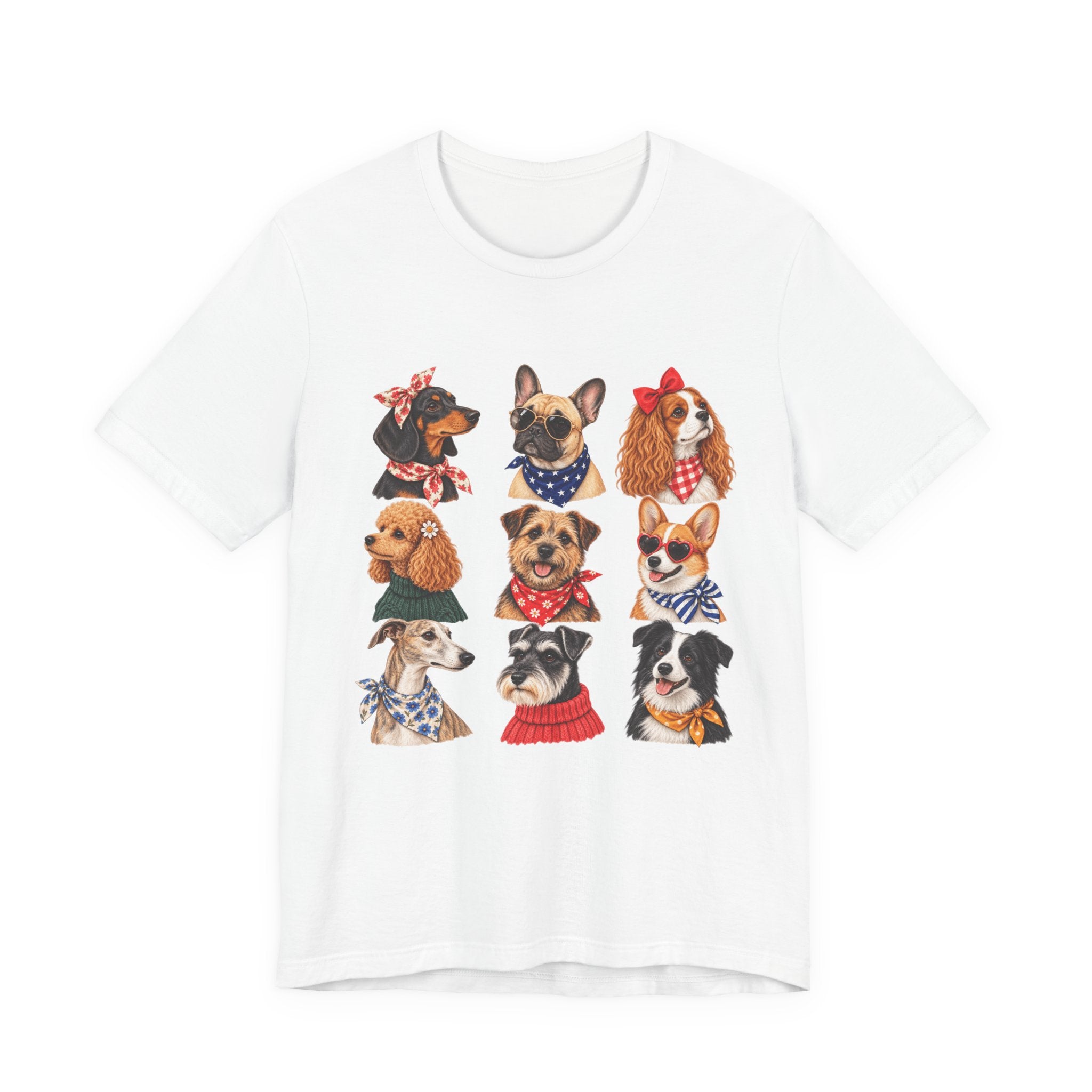 Cute Dog Portraits Tee — Vintage Paw Print Graphic T‑Shirt