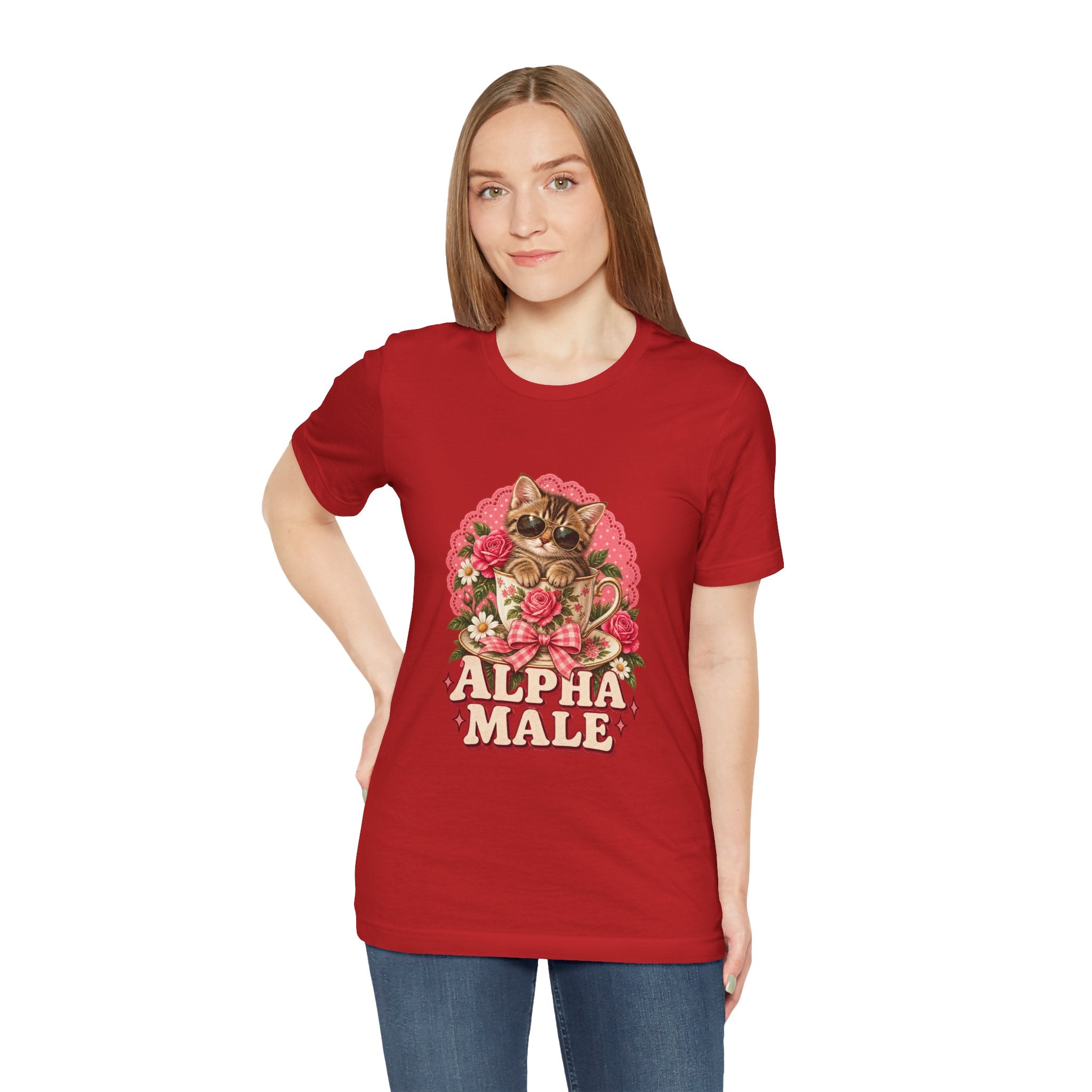 Alpha Male Cat Tee — Retro Floral Cat Graphic T-Shirt