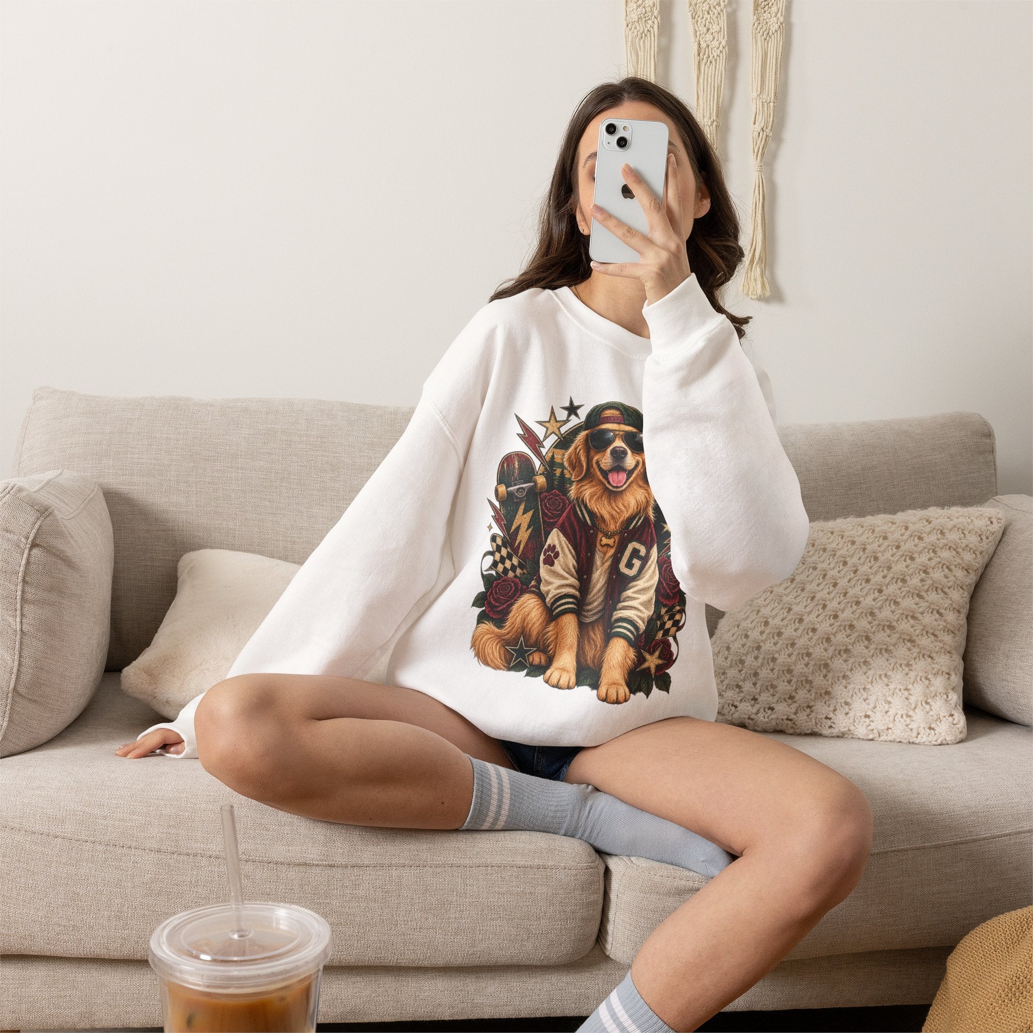 Golden Retriever Varsity Crewneck Sweatshirt — Retro Dog Lover Sweater