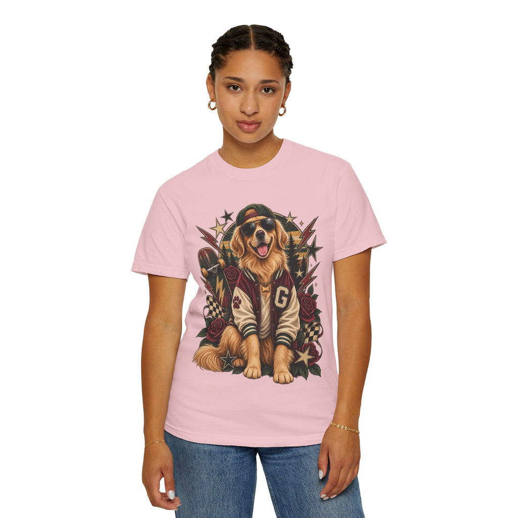 Golden Retriever Varsity T-Shirt — Retro Dog Jacket Design