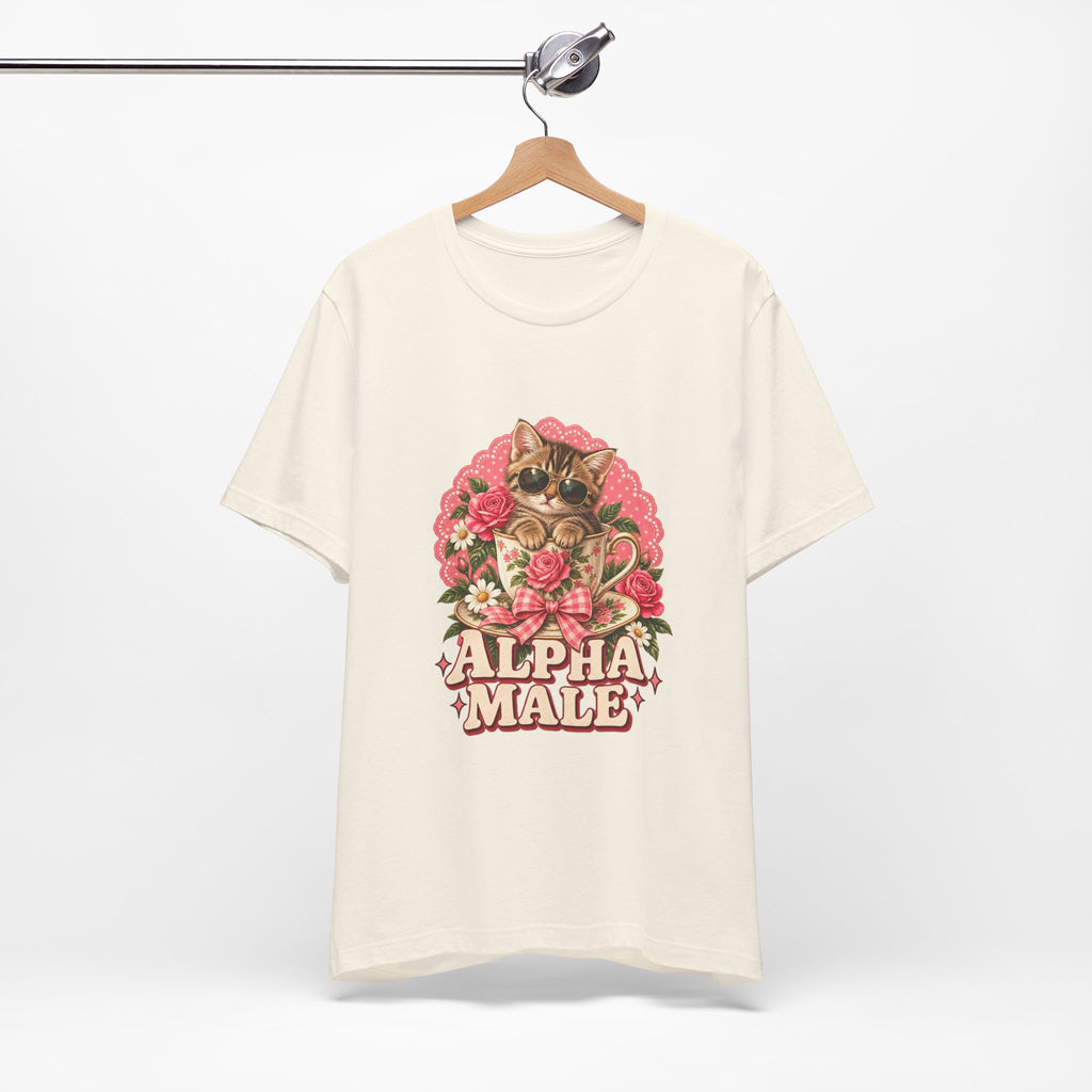 Alpha Male Cat Tee — Retro Floral Cat Graphic T-Shirt