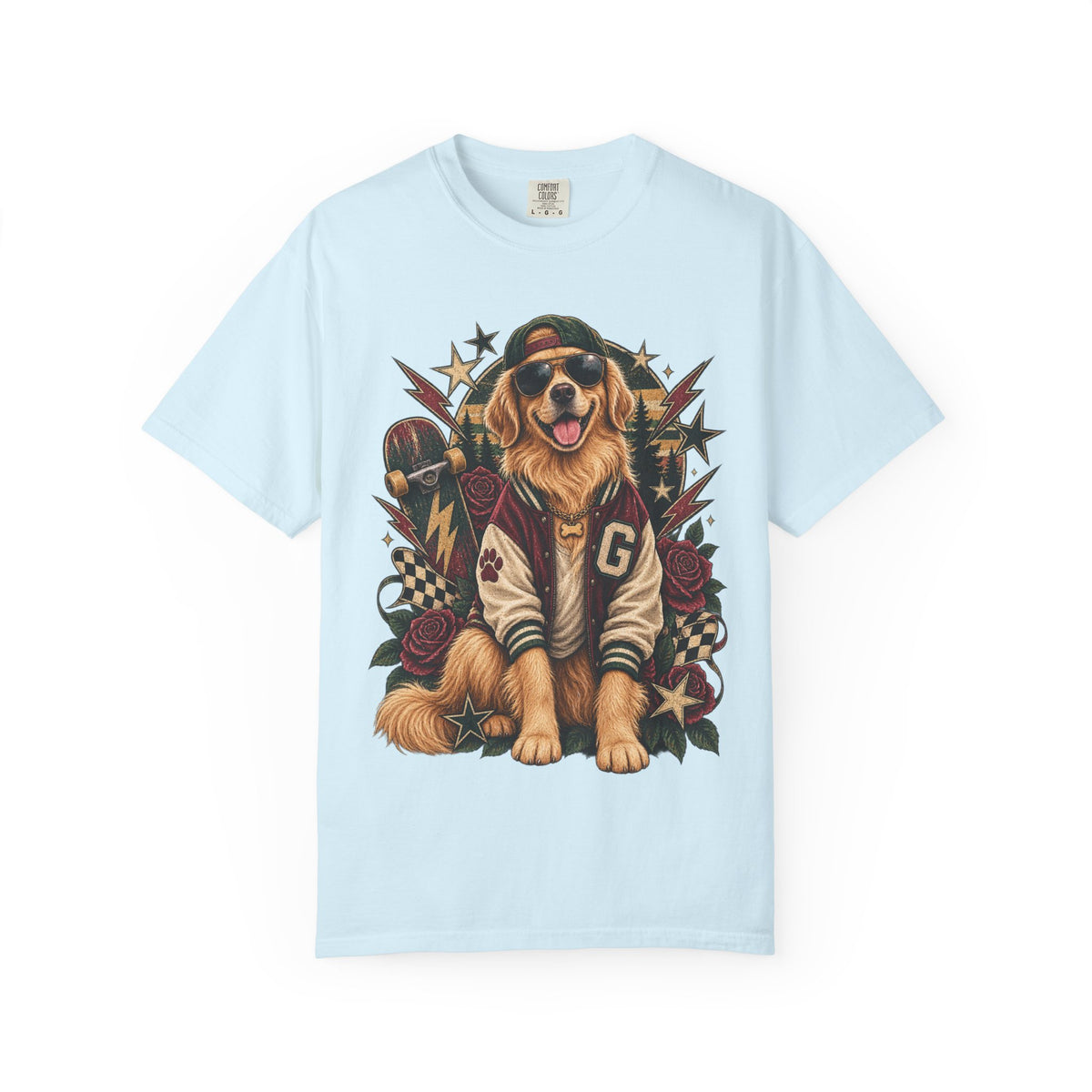 Golden Retriever Varsity T-Shirt — Retro Dog Jacket Design
