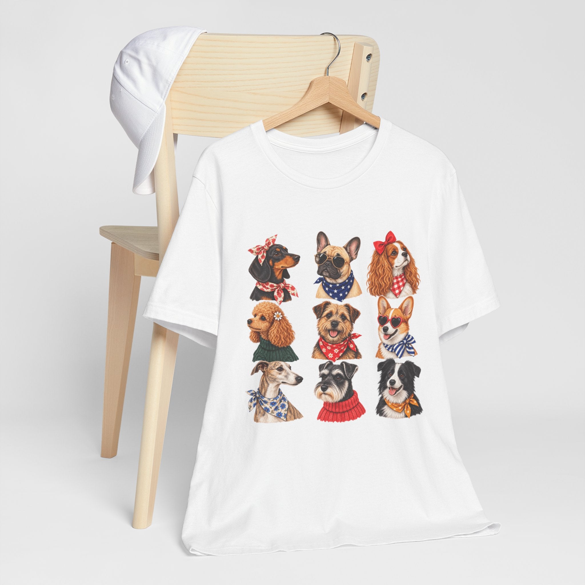 Cute Dog Portraits Tee — Vintage Paw Print Graphic T‑Shirt