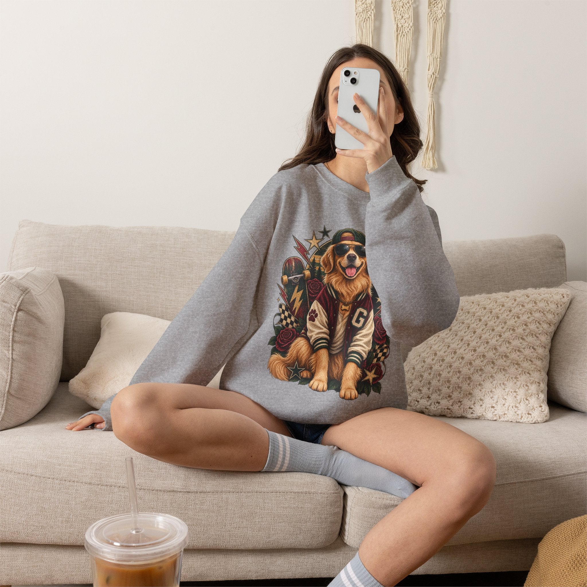 Golden Retriever Varsity Crewneck Sweatshirt — Retro Dog Lover Sweater