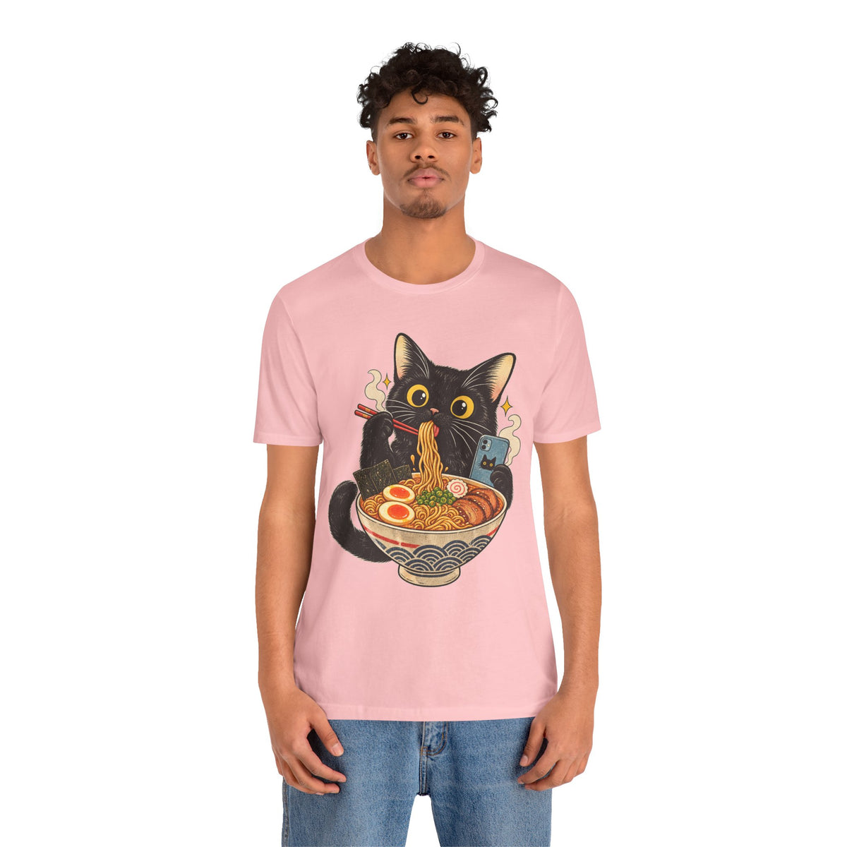 Black Cat Ramen T-Shirt — Cute Kitty Eating Ramen Graphic Tee
