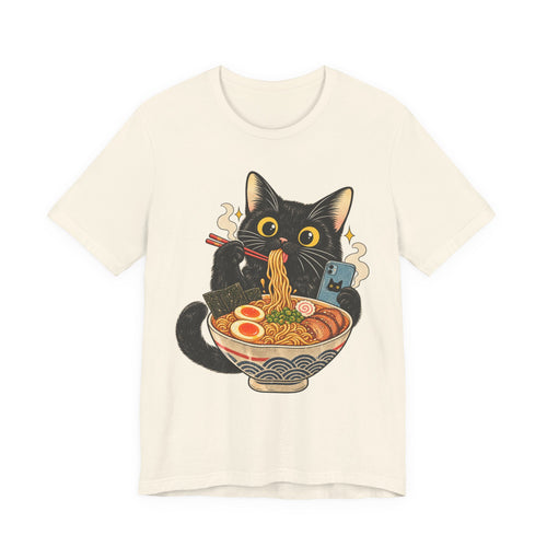 Black Cat Ramen T-Shirt — Cute Kitty Eating Ramen Graphic Tee