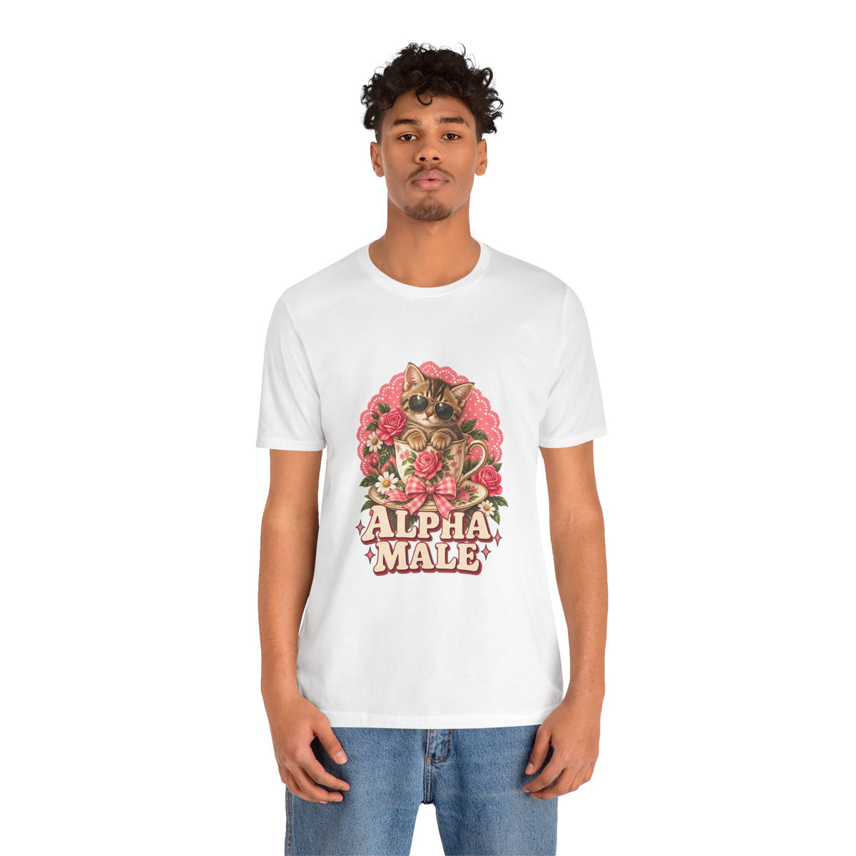 Alpha Male Cat Tee — Retro Floral Cat Graphic T-Shirt