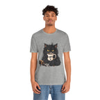 Nope Cat Coffee T‑Shirt — Grumpy Black Cat Holding 'Nope' Mug