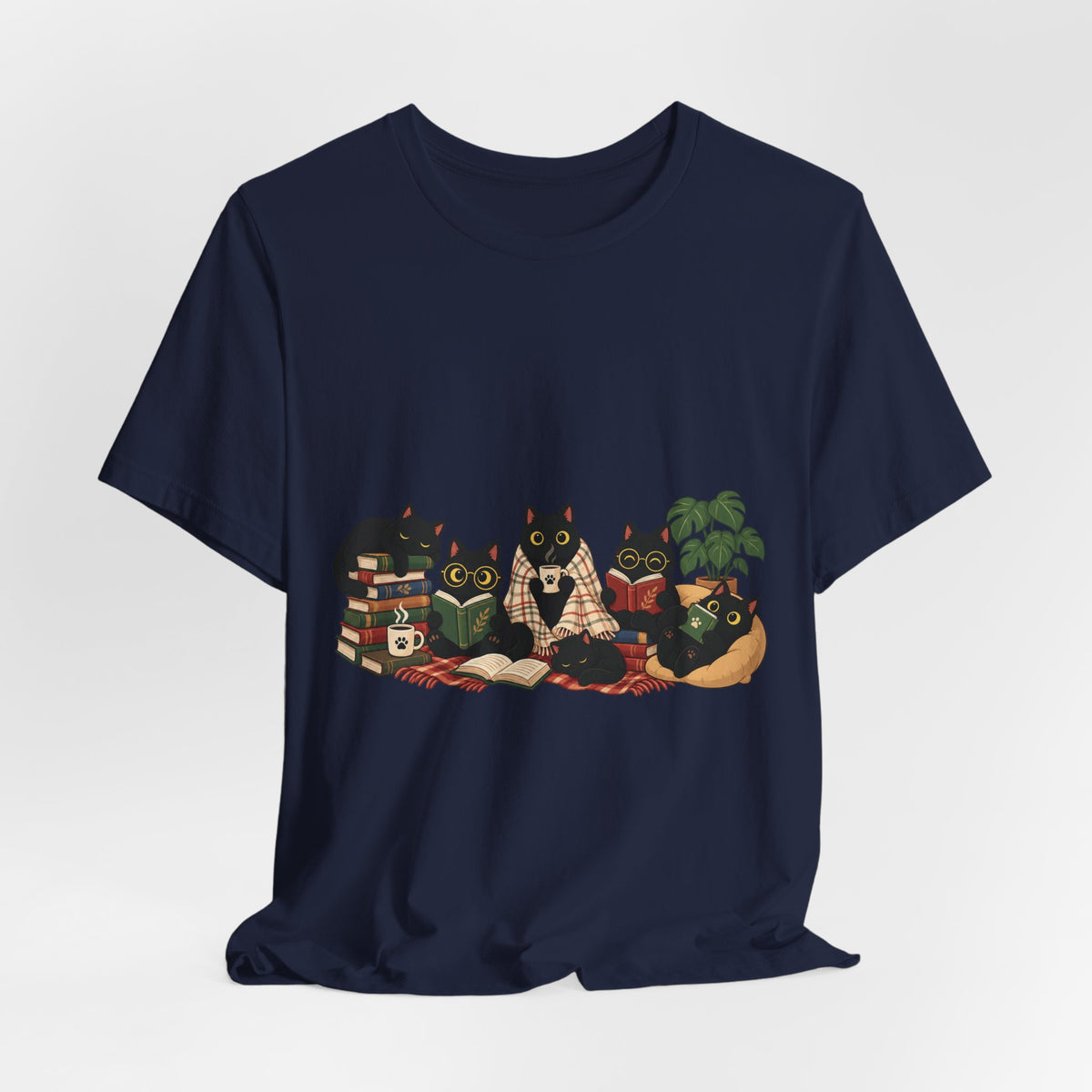 Cat Cozy Crew Tee — Cozy Cats on Blankets Graphic T-Shirt