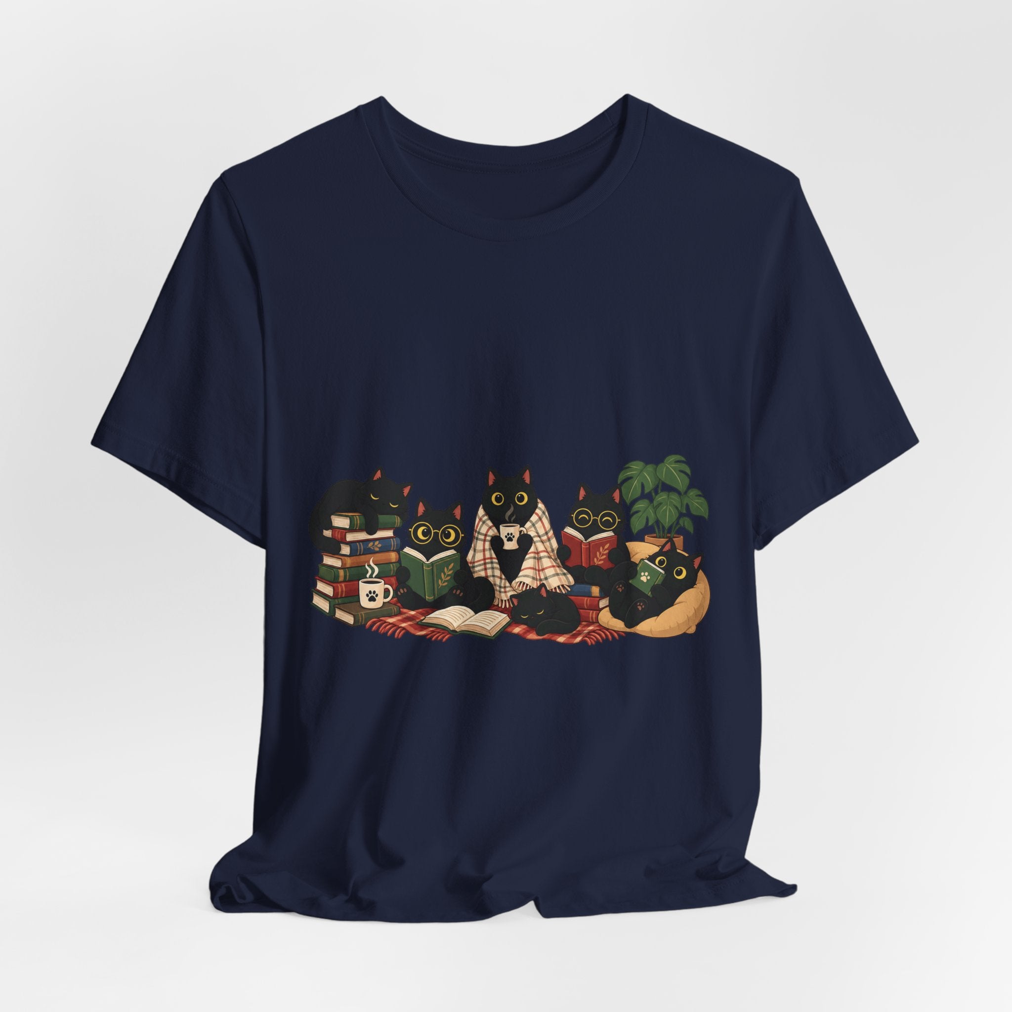 Cat Cozy Crew Tee — Cozy Cats on Blankets Graphic T-Shirt