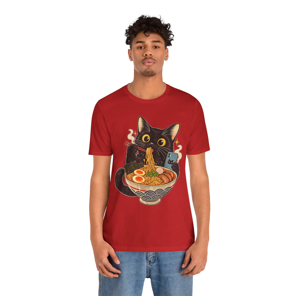 Black Cat Ramen T-Shirt — Cute Kitty Eating Ramen Graphic Tee