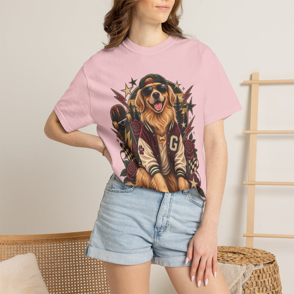 Golden Retriever Varsity T-Shirt — Retro Dog Jacket Design