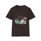 Cat Riding Shark T-Shirt — Retro Surf Graphic Tee for Cat Lovers