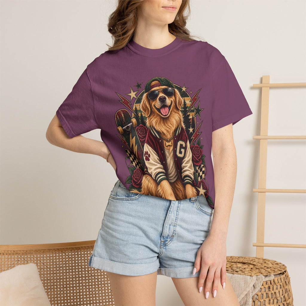 Golden Retriever Varsity T-Shirt — Retro Dog Jacket Design