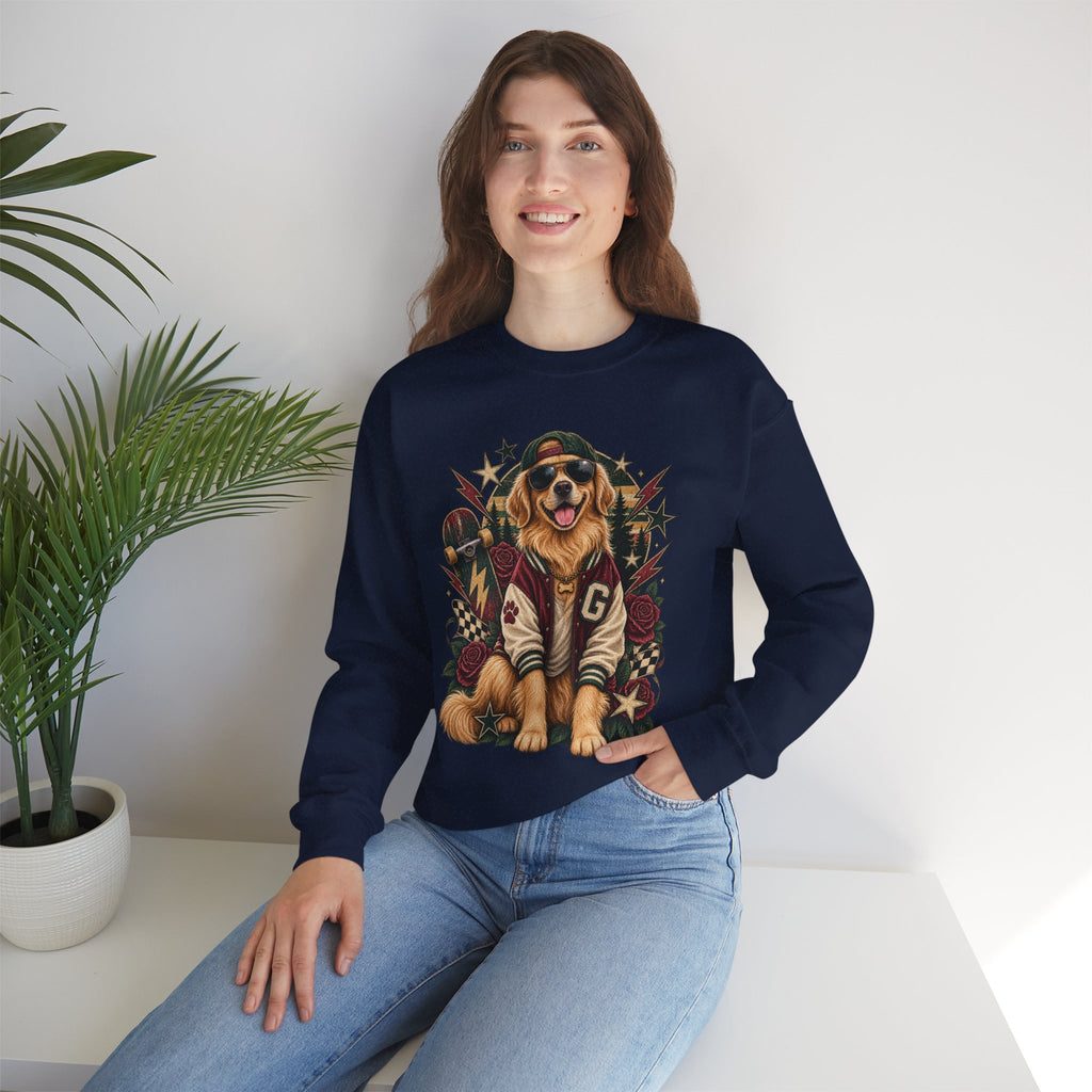 Golden Retriever Varsity Crewneck Sweatshirt — Retro Dog Lover Sweater