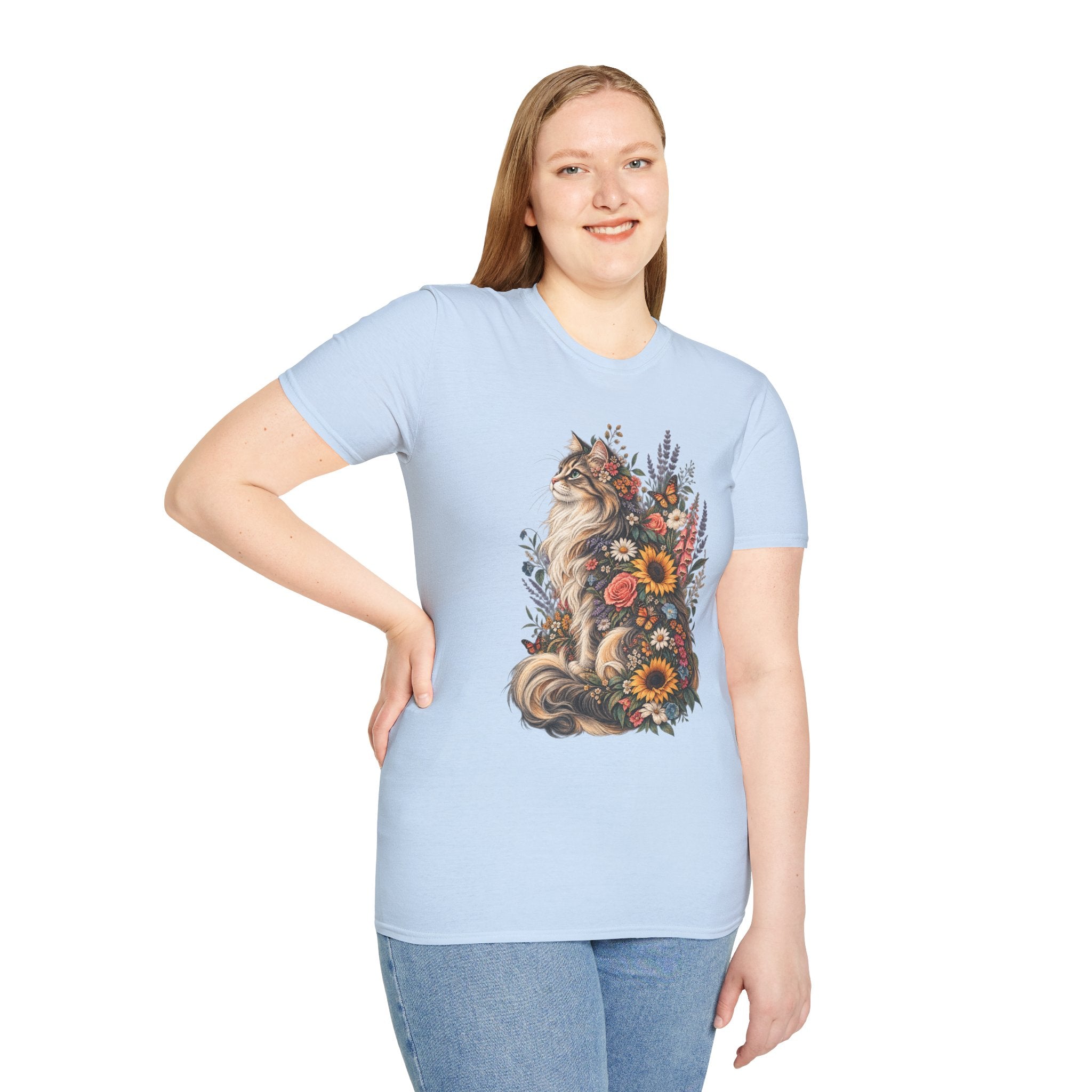 Floral Cat T-Shirt — Sunflower & Wildflower Cat Illustration Tee