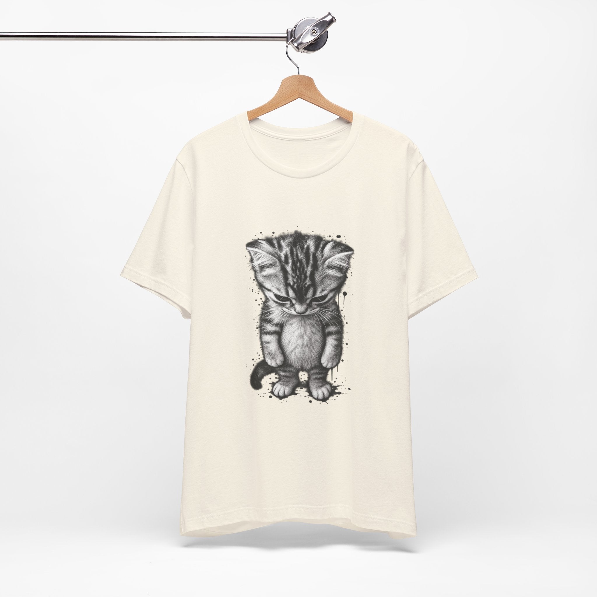 Sad Kitten Illustration T-Shirt — Cute Grayscale Cat Art Tee