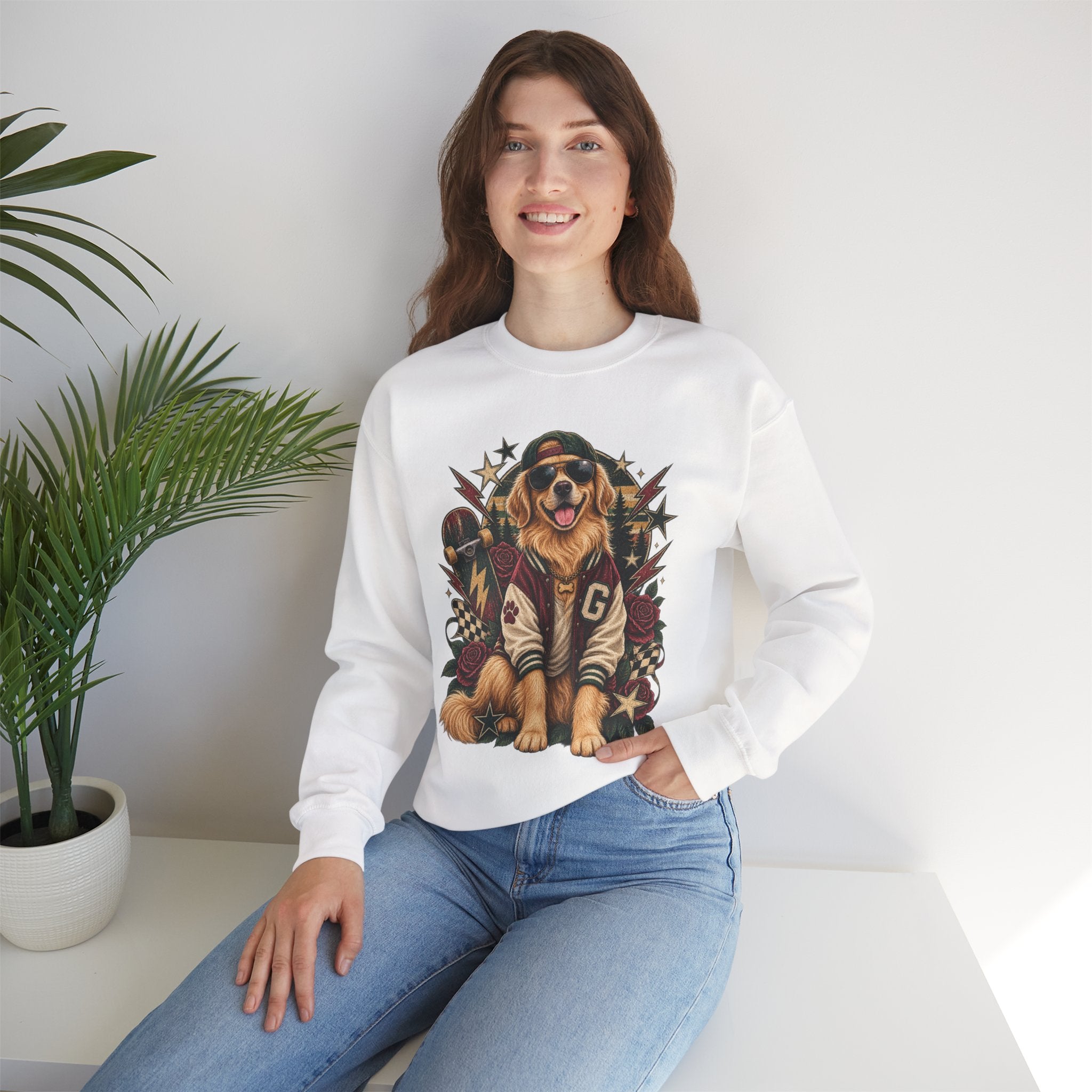 Golden Retriever Varsity Crewneck Sweatshirt — Retro Dog Lover Sweater