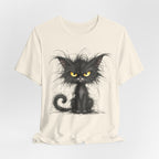 Grumpy Black Cat T‑Shirt — Cute Gothic Cat Tee with Yellow Eyes