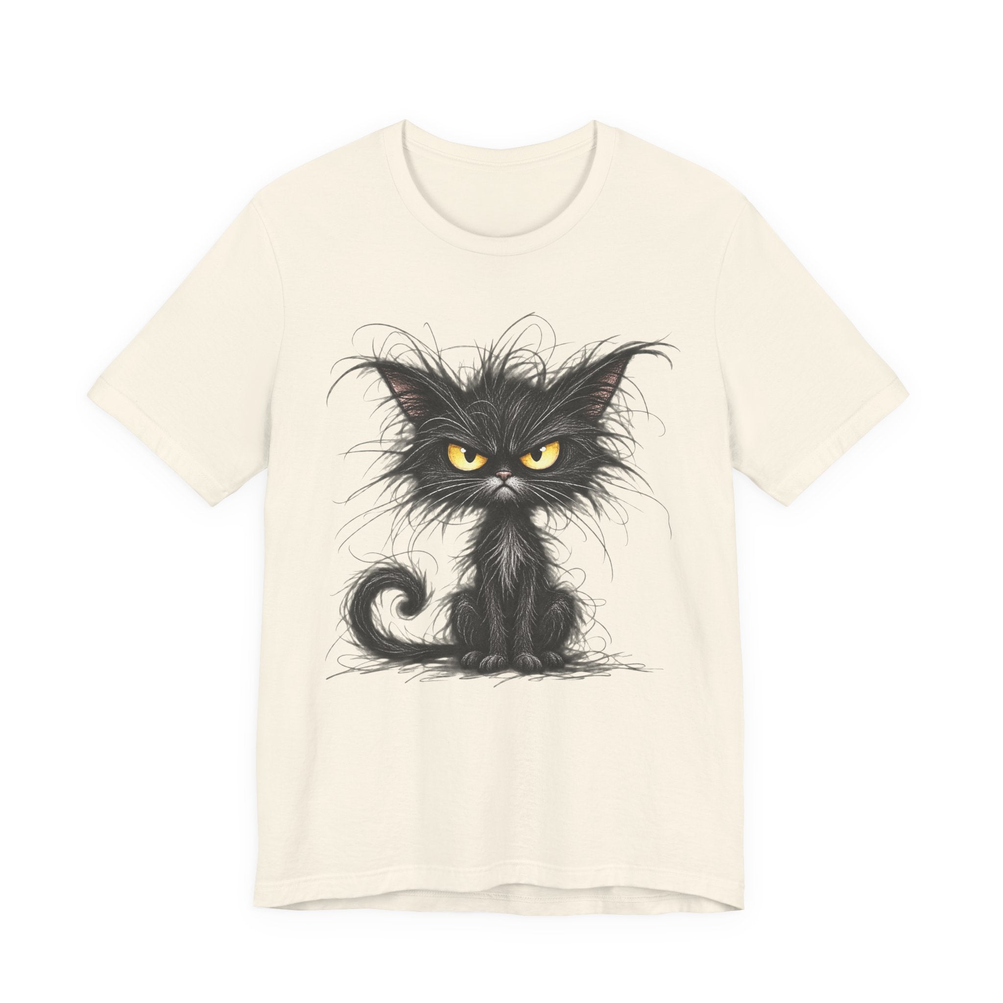 Grumpy Black Cat T‑Shirt — Cute Gothic Cat Tee with Yellow Eyes