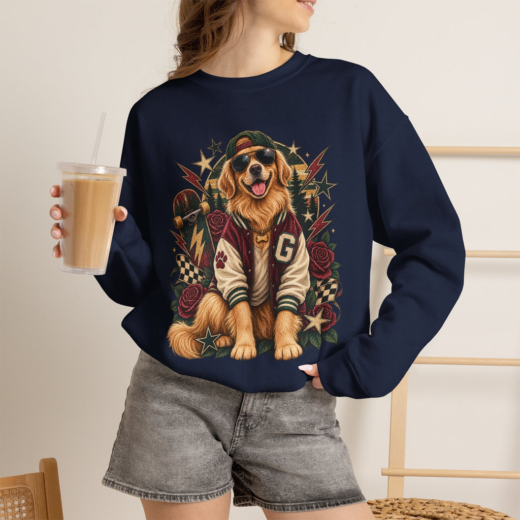 Golden Retriever Varsity Crewneck Sweatshirt — Retro Dog Lover Sweater