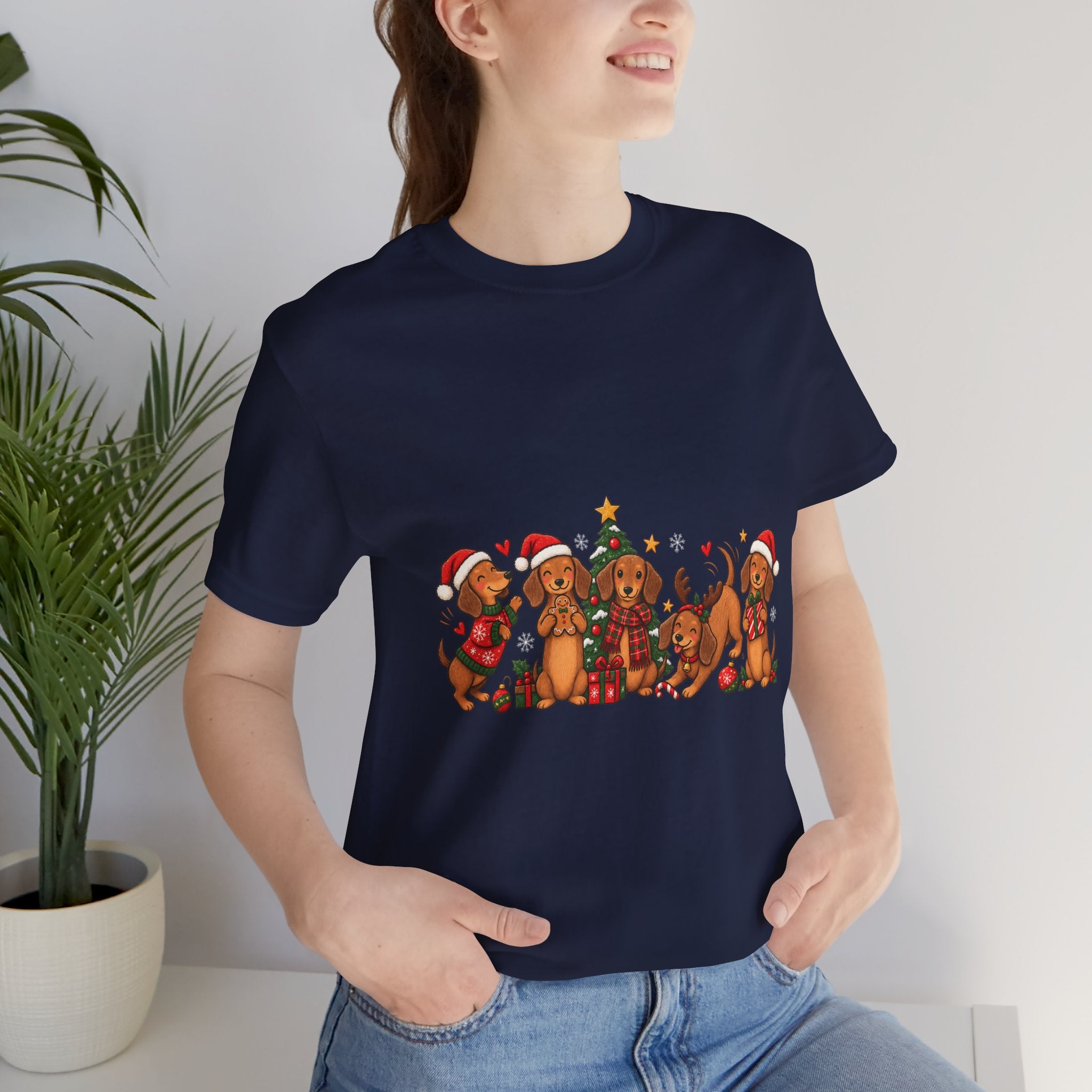Christmas Dachshund Dogs T-Shirt — Festive Santa Hats & Tree Holiday Tee