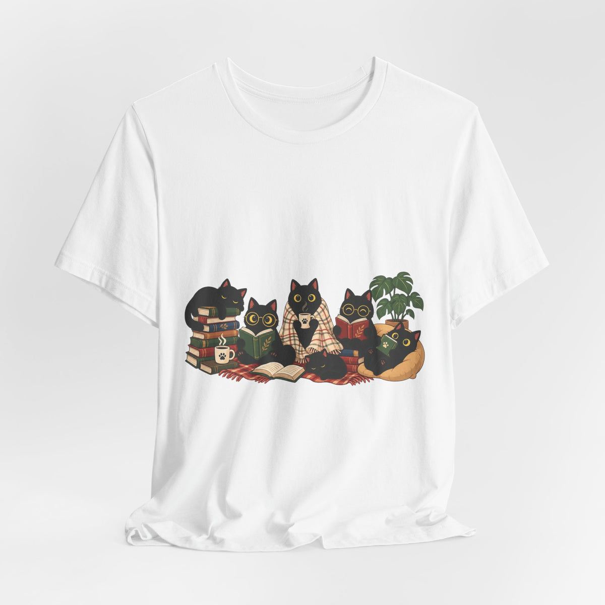 Cat Cozy Crew Tee — Cozy Cats on Blankets Graphic T-Shirt