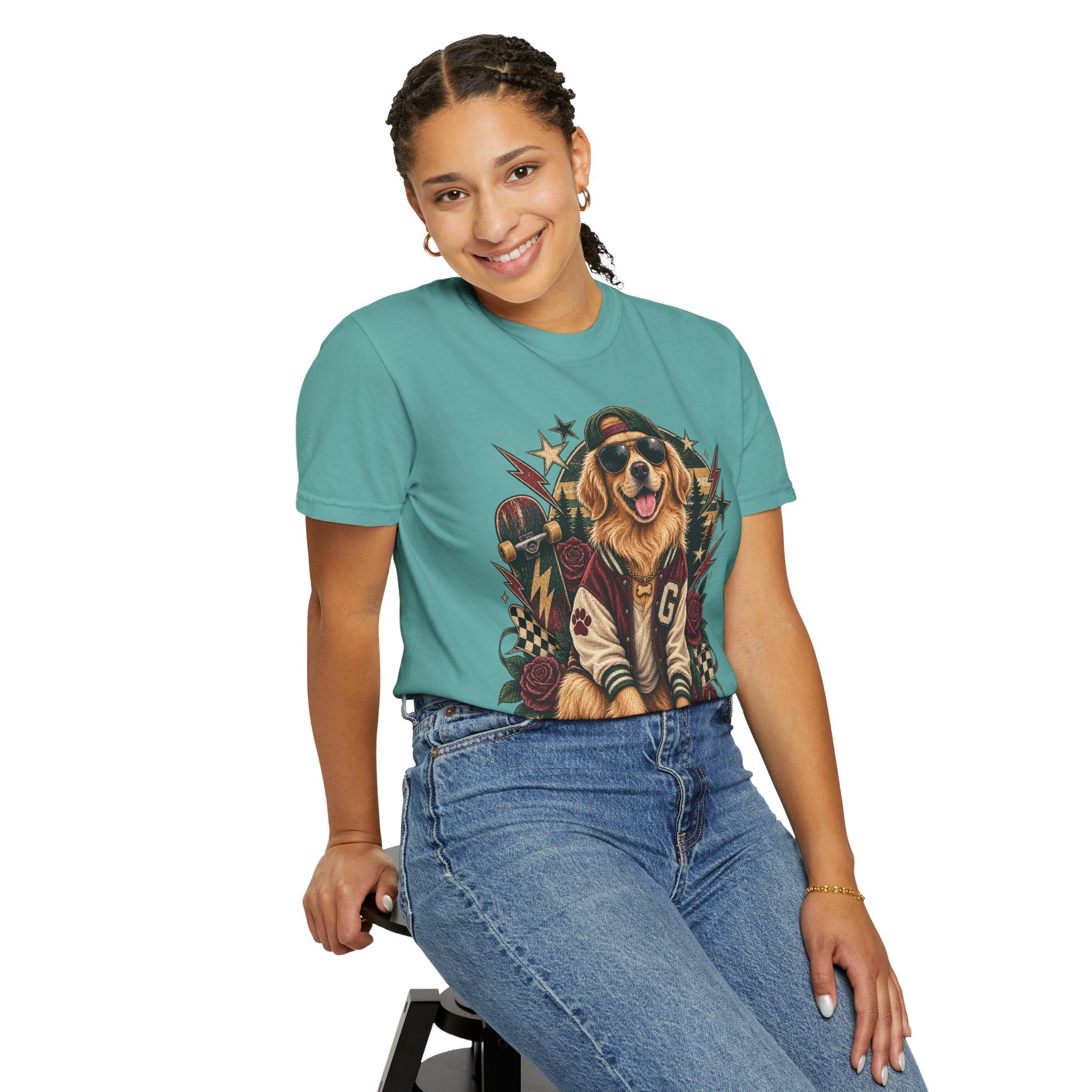Golden Retriever Varsity T-Shirt — Retro Dog Jacket Design