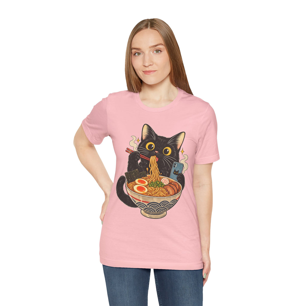 Black Cat Ramen T-Shirt — Cute Kitty Eating Ramen Graphic Tee