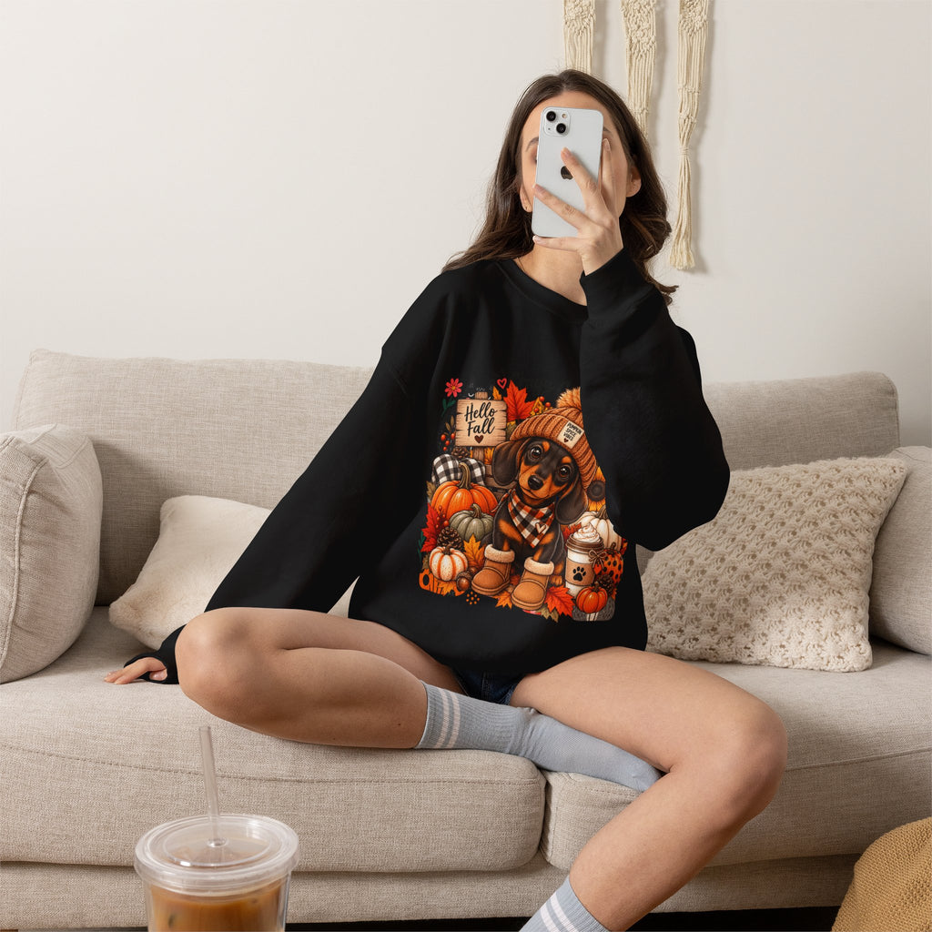 Fall Dachshund Sweatshirt – Cozy Pumpkin Patch Dog Crewneck (Hello Fall)
