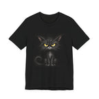 Grumpy Black Cat T‑Shirt — Cute Gothic Cat Tee with Yellow Eyes