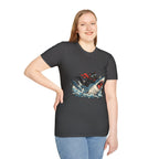Cat Riding Shark T-Shirt — Retro Surf Graphic Tee for Cat Lovers