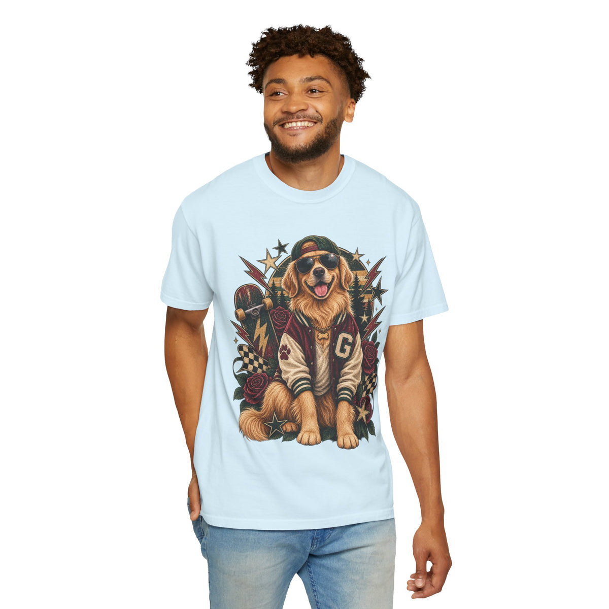 Golden Retriever Varsity T-Shirt — Retro Dog Jacket Design
