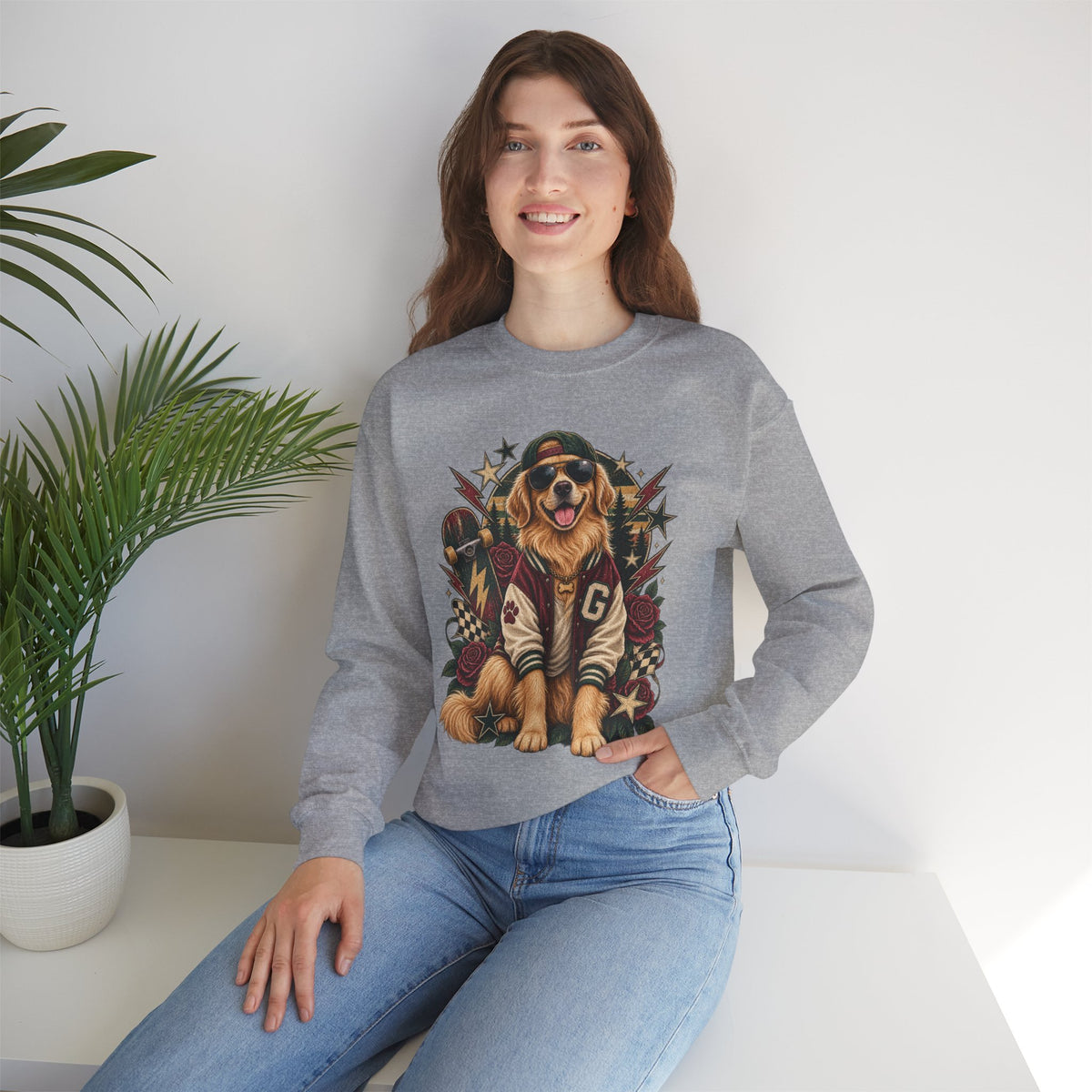 Golden Retriever Varsity Crewneck Sweatshirt — Retro Dog Lover Sweater
