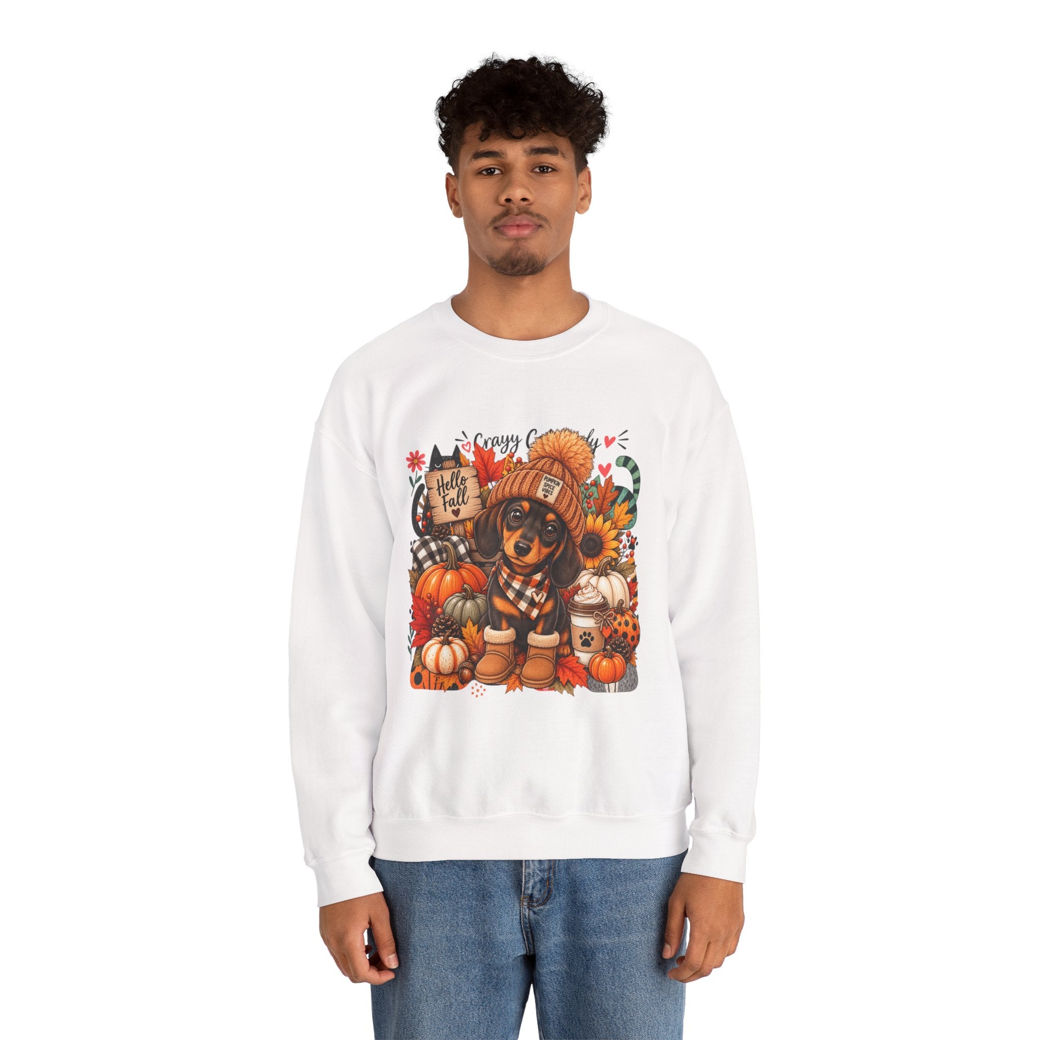 Fall Dachshund Sweatshirt – Cozy Pumpkin Patch Dog Crewneck (Hello Fall)