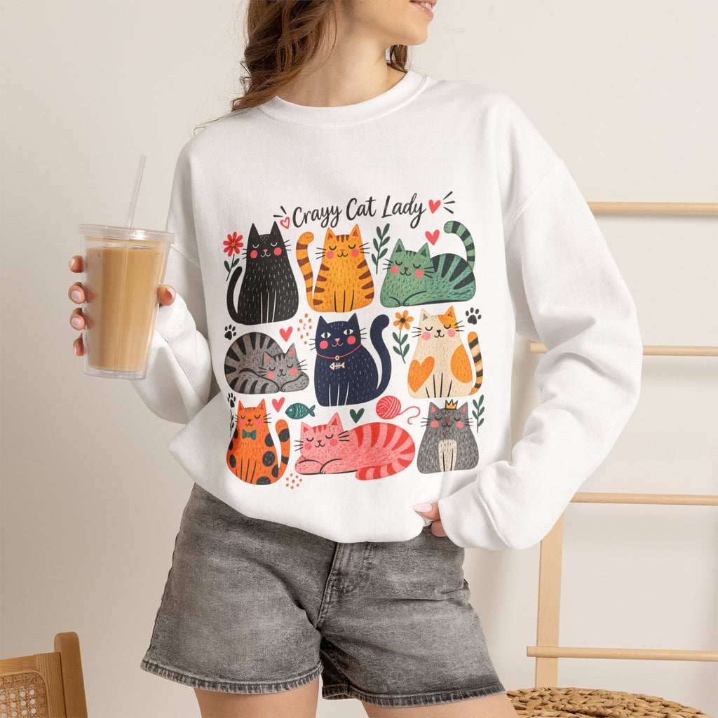 Cat Lady Sweatshirt — Cute Colorful Cats Crewneck for Cat Lovers